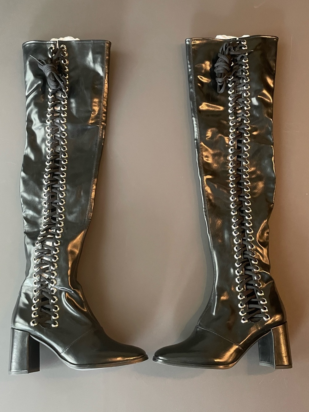 Jeffrey Campbell Black Lace-Up Over-the-Knee Block Heel Boots